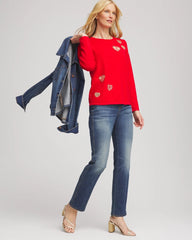 Love Letter Red V-Day Embroidered Heart Pullover