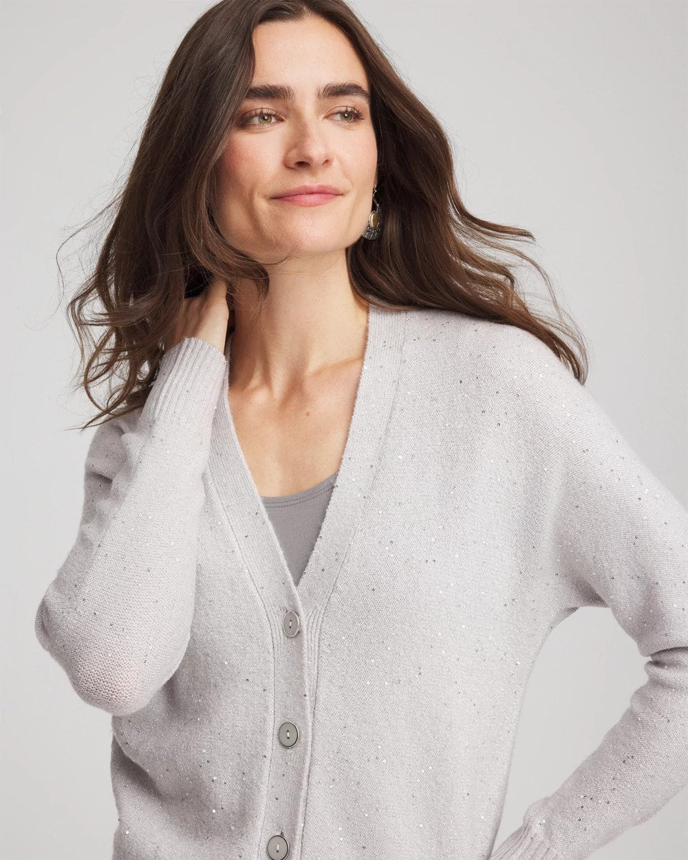 Dove Gray Shine Boyfriend Cardigan