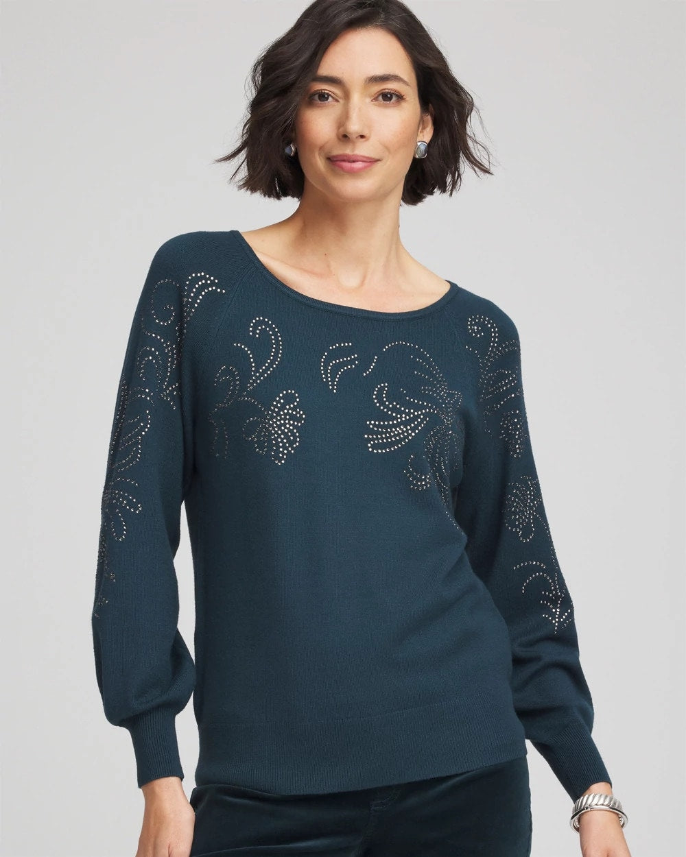 Teal Shadow Heatset Embroidered Pullover