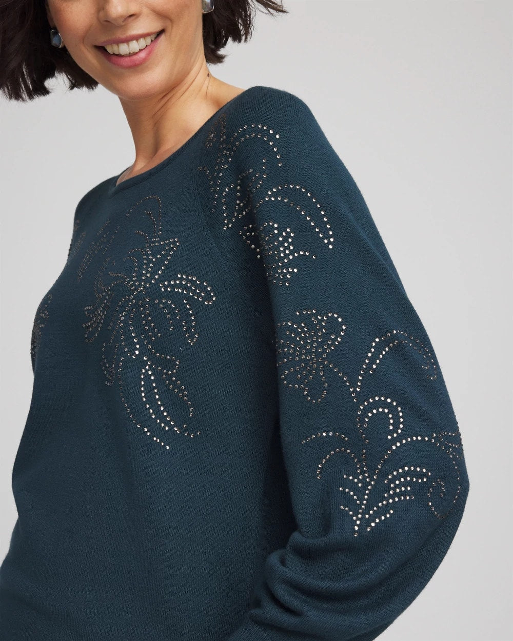 Teal Shadow Heatset Embroidered Pullover