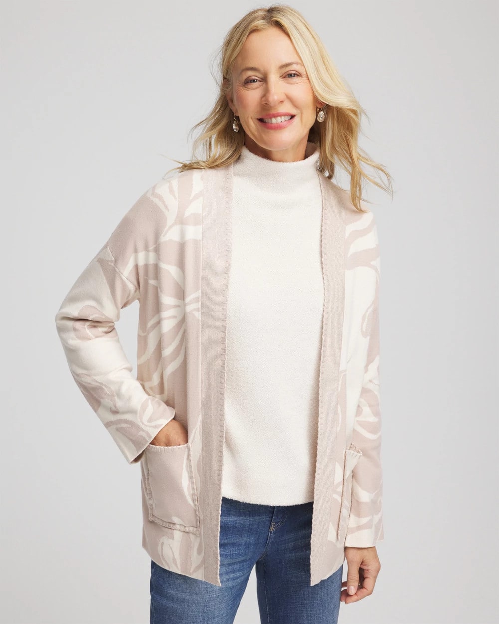 English Cream Abstract Bloom Cardigan