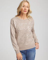 Smokey Taupe Floral Sequined Pullover