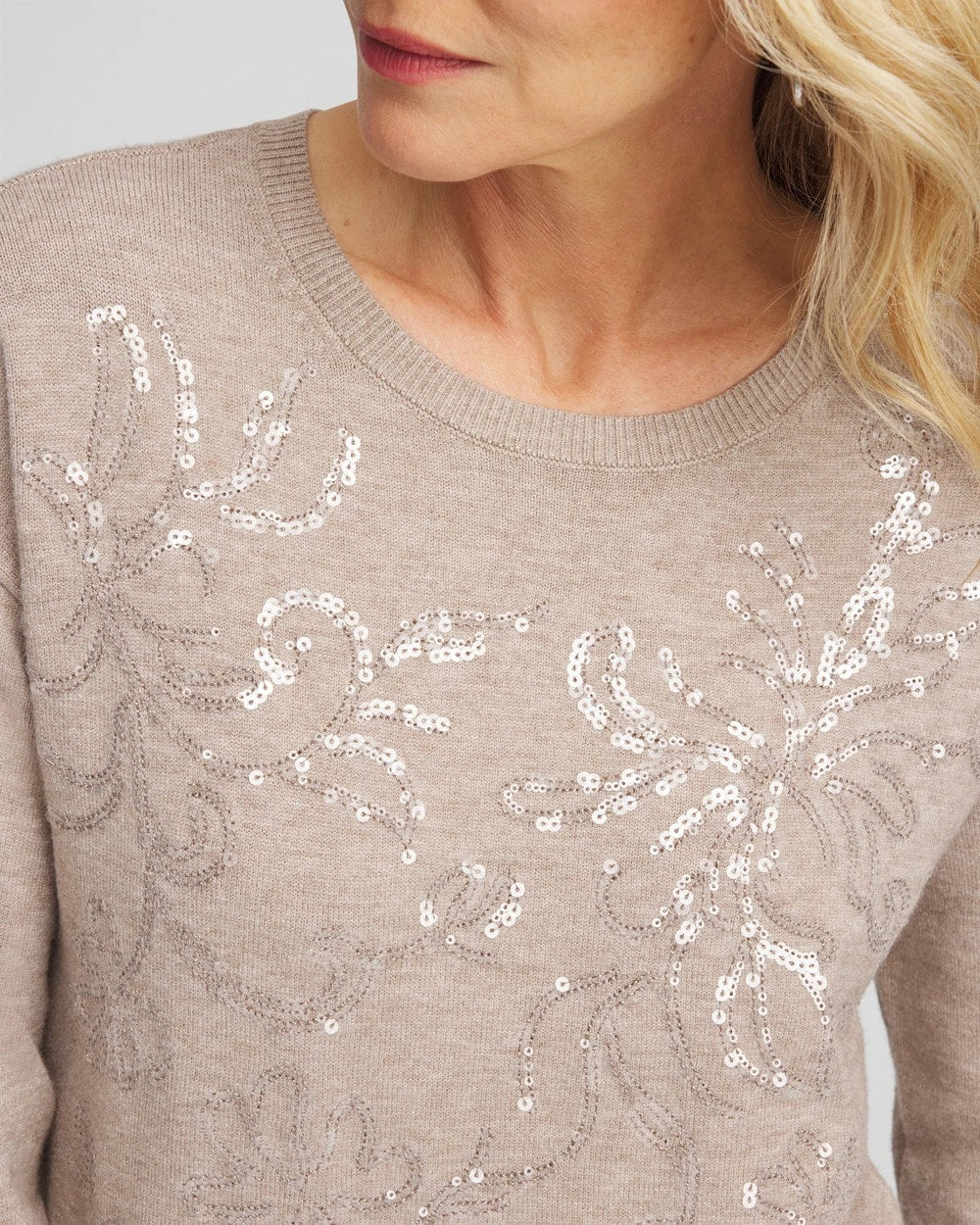 Smokey Taupe Floral Sequined Pullover