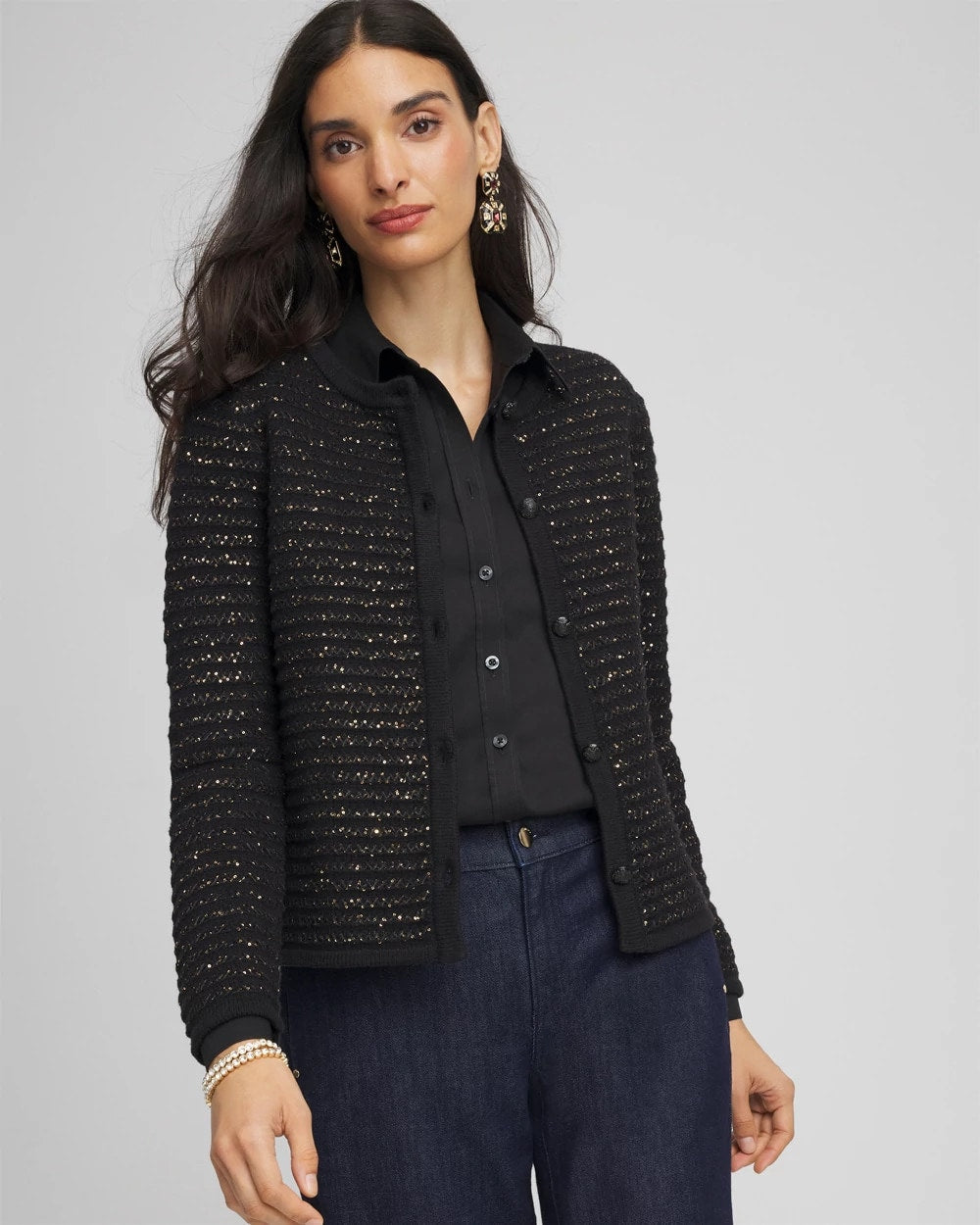 Black Shine Cropped Cardigan