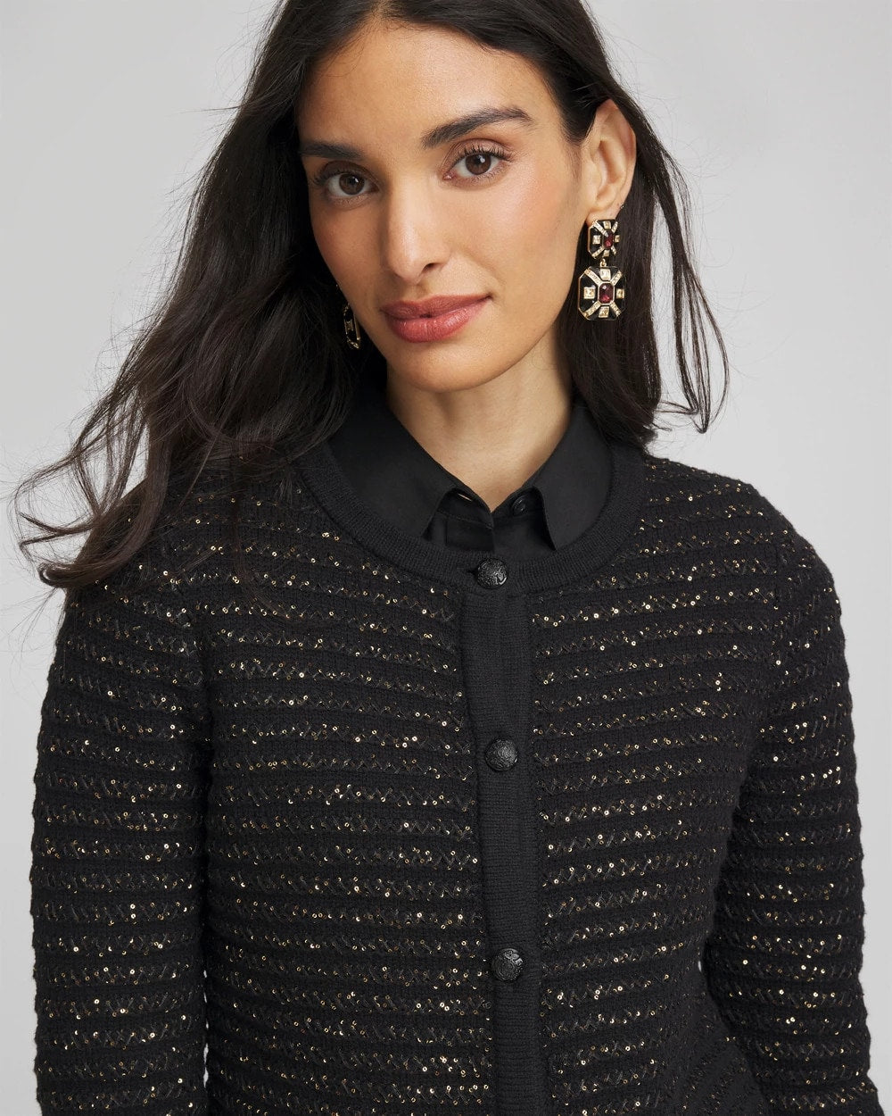 Black Shine Cropped Cardigan
