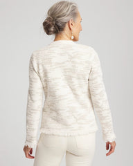 English Cream Fringe Textured V-Neck Cardigan