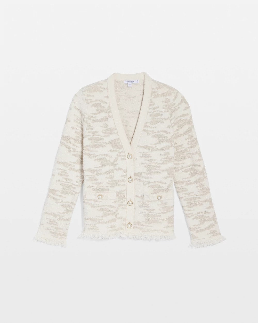 English Cream Fringe Textured V-Neck Cardigan