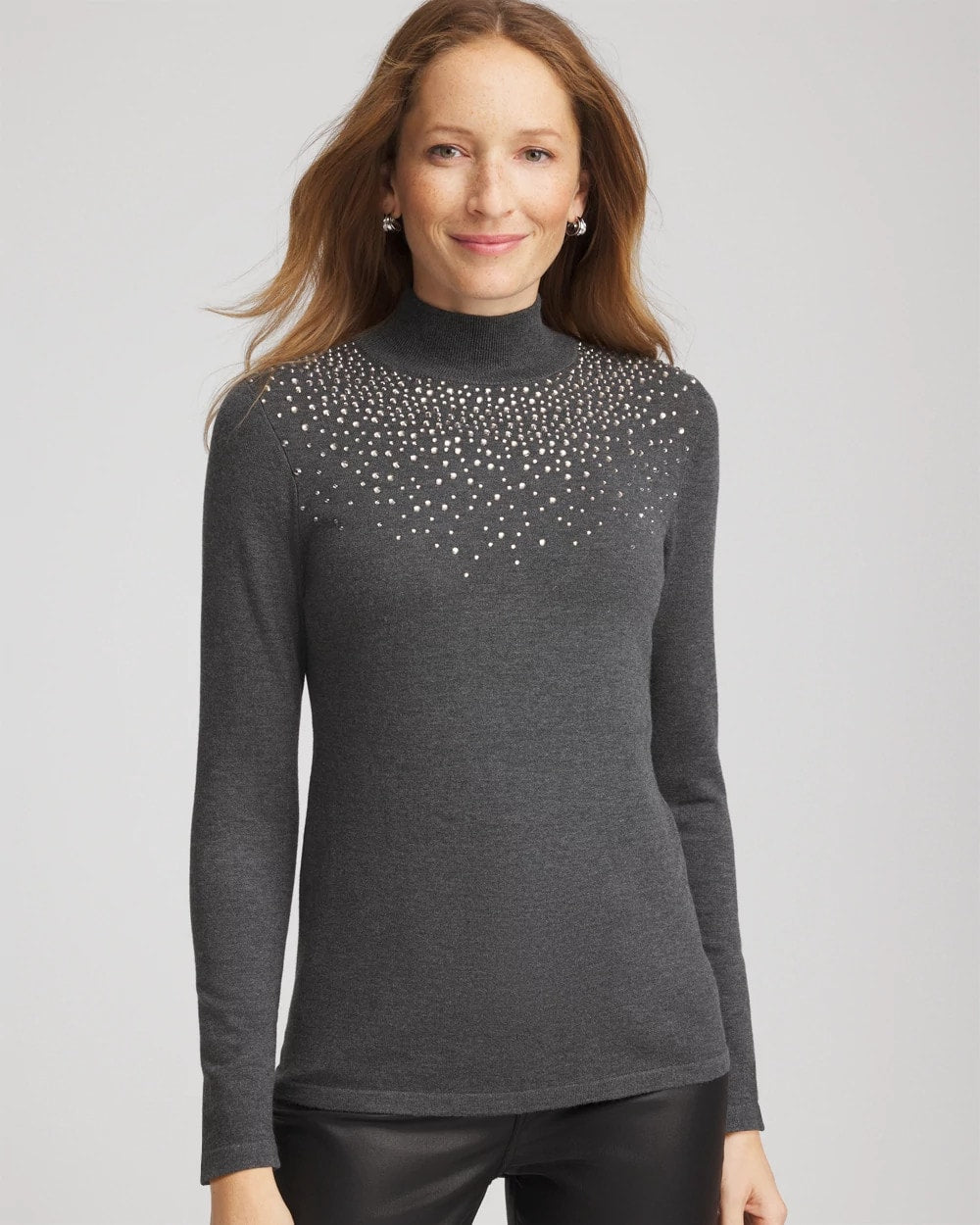 Graphite Gray Ella Rhinestone Mockneck Sweater