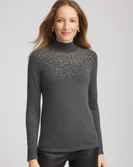 Graphite Gray Ella Rhinestone Mockneck Sweater