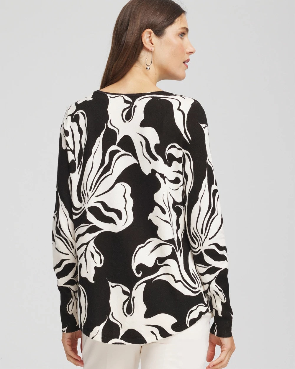 Black Ella Printed V-Neck Sweater