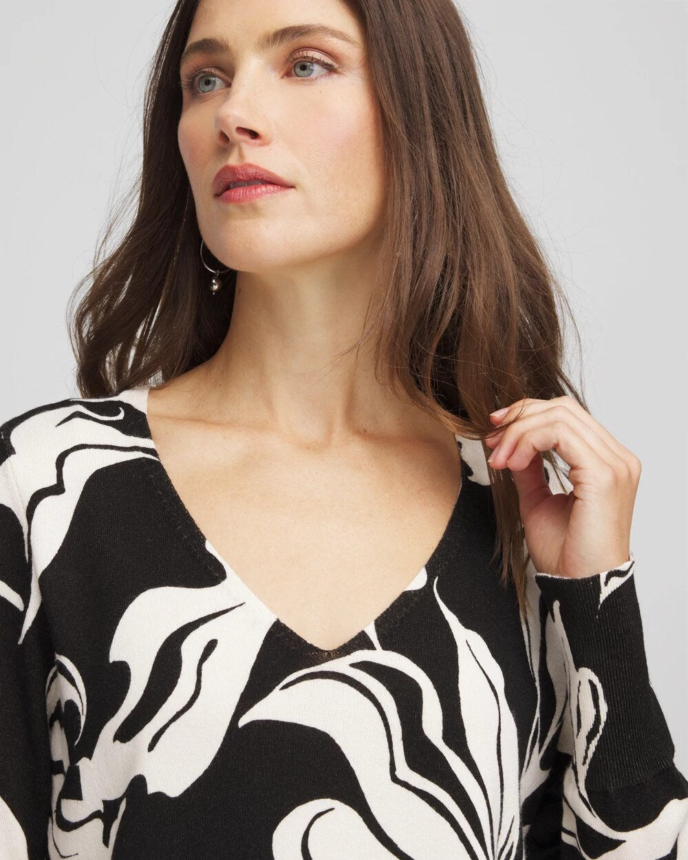 Black Ella Printed V-Neck Sweater