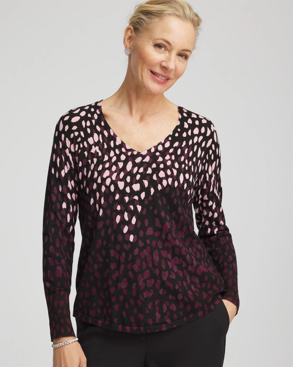 Black Ella Printed V-Neck Sweater