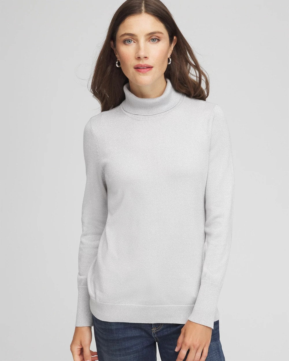 Silver Glitter Metallic Turtleneck Pullover Sweaters