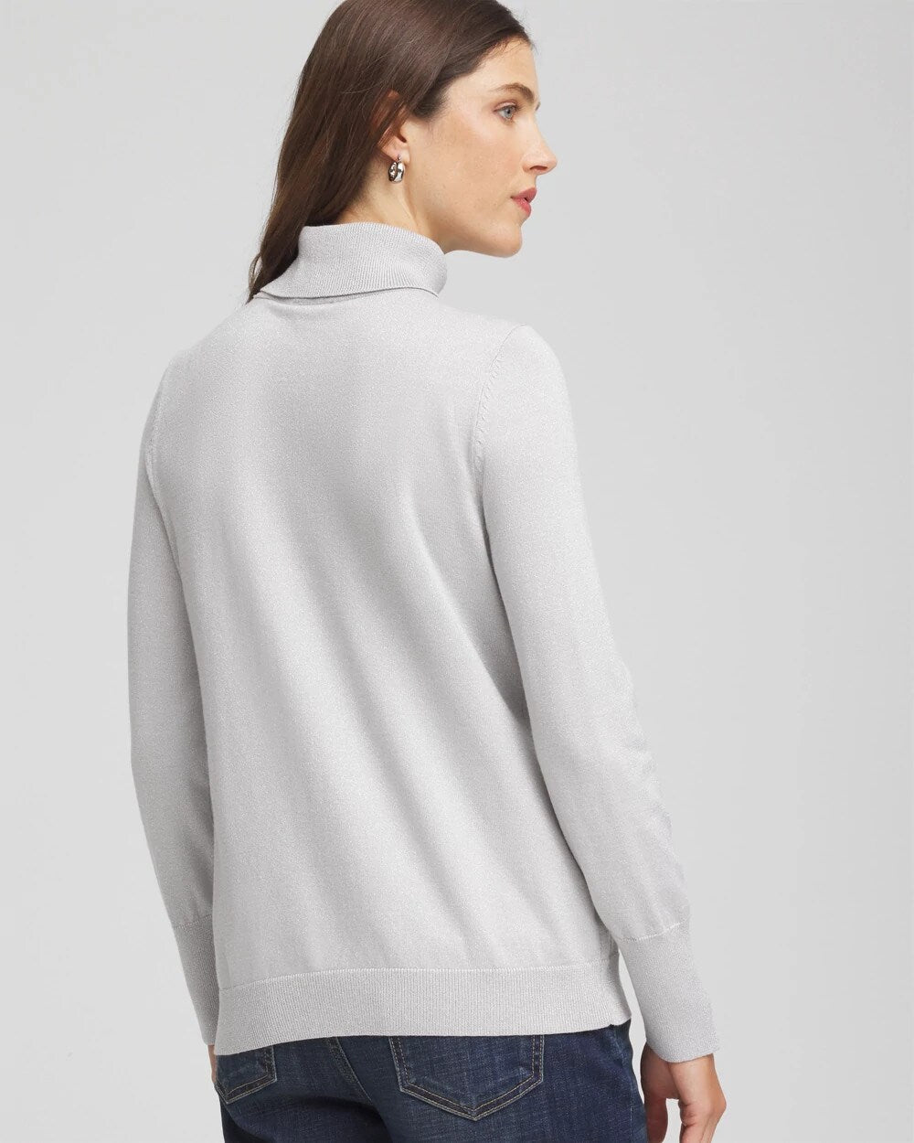 Silver Glitter Metallic Turtleneck Pullover Sweaters