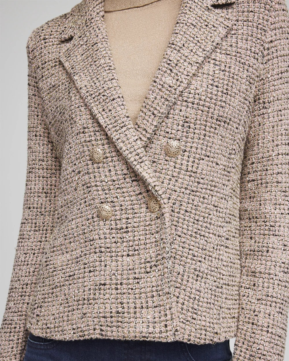 Smokey Taupe Double Breasted Tweed Blazer