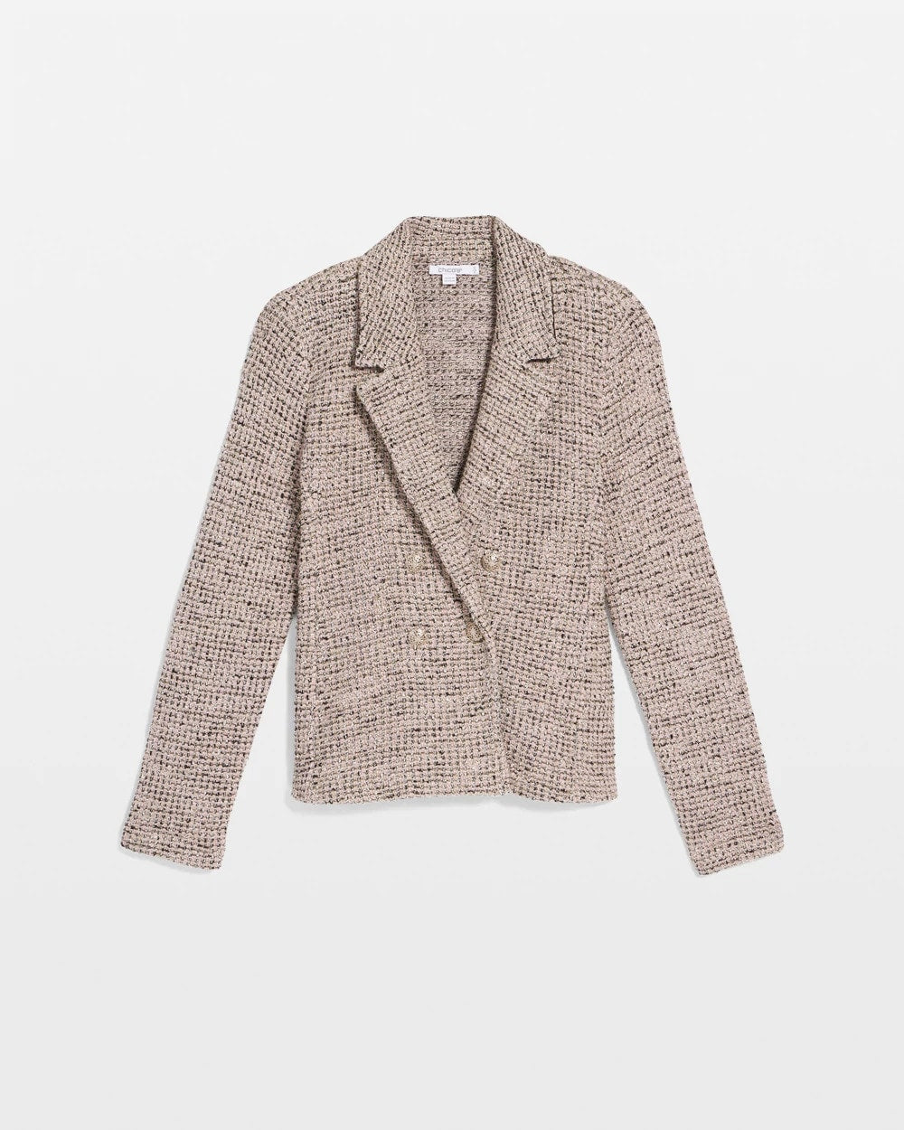 Smokey Taupe Double Breasted Tweed Blazer