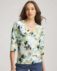 Blue Menthe Printed Dolman V-Neck Pullover Sweater