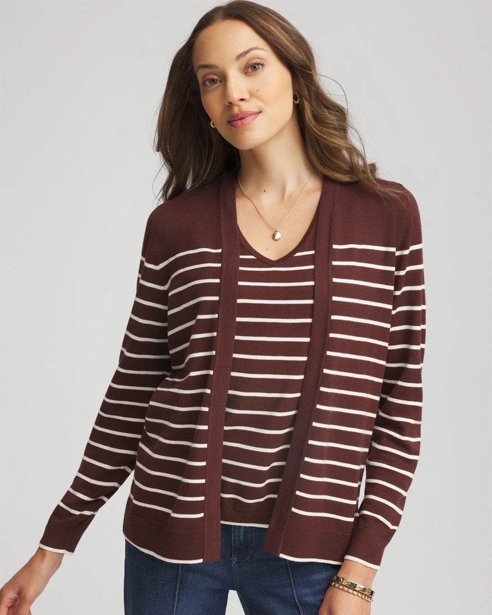 Cacao Ella Striped Long-Sleeve Cardigan