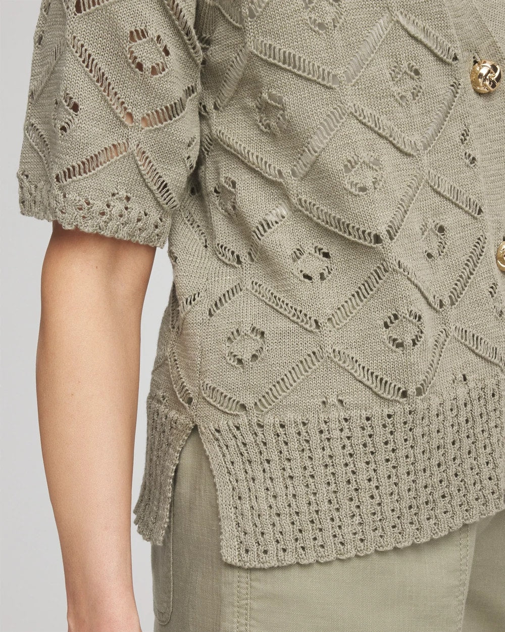 Washed Sage Short Button-down Cardigan