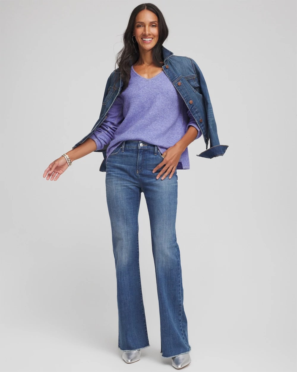 Vibrant Iris Contrast Stitch Detail Pullover