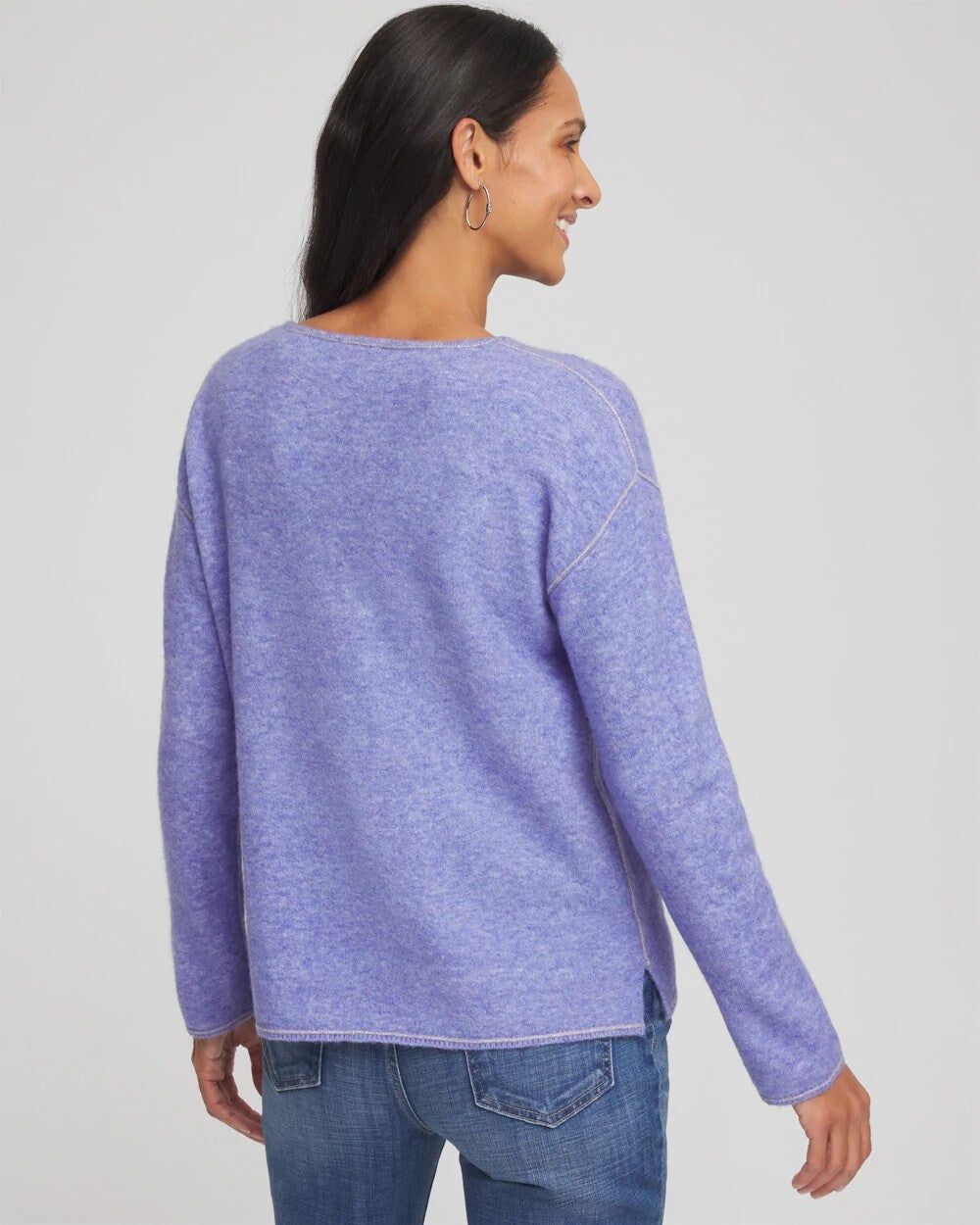 Vibrant Iris Contrast Stitch Detail Pullover
