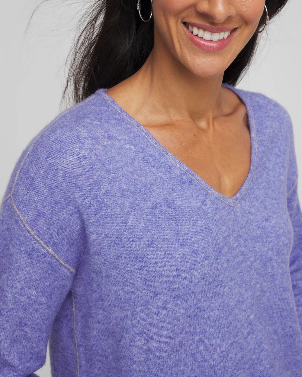 Vibrant Iris Contrast Stitch Detail Pullover