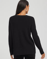 Black Embellished V-Neck Pullover Sweater