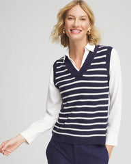 Passport Blue Striped V-Neck 2 in 1 Sweater Vest