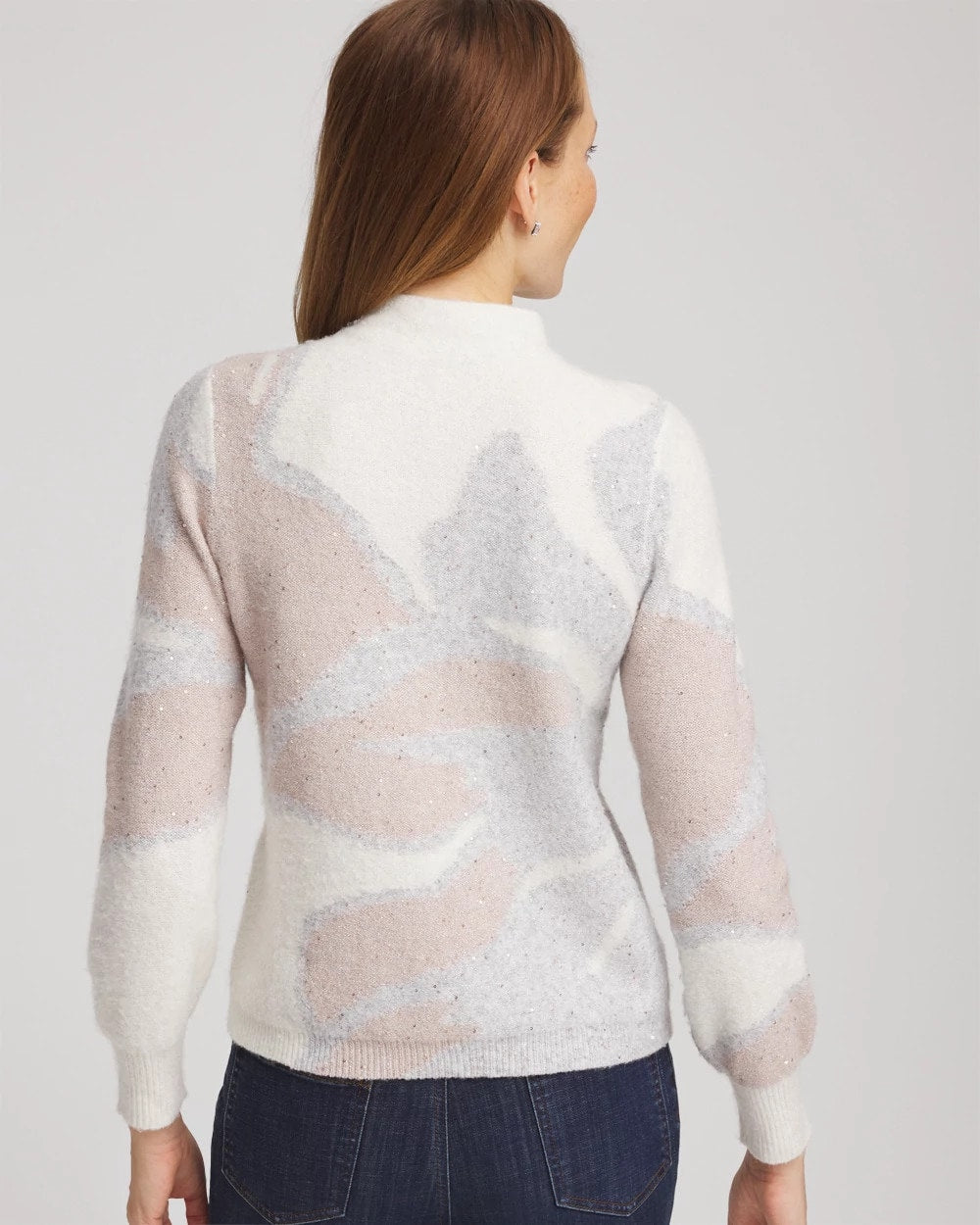 Birch Bark Bloom Metallic Intarsia Pullover Sweater