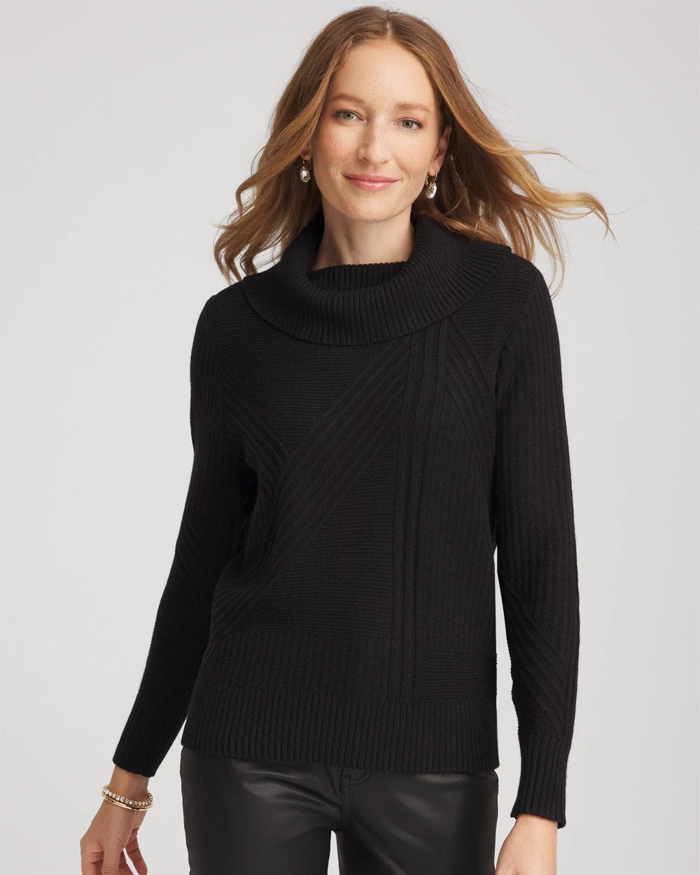 Black Ribbed Cowlneck Sweater