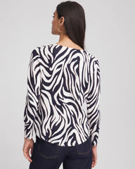 Passport Blue Ella Zebra V-Neck Pullover Sweater