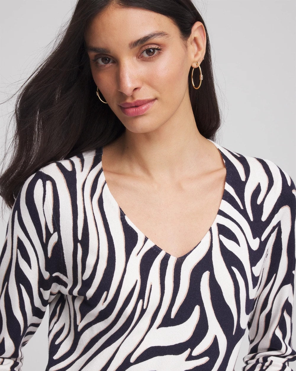 Passport Blue Ella Zebra V-Neck Pullover Sweater