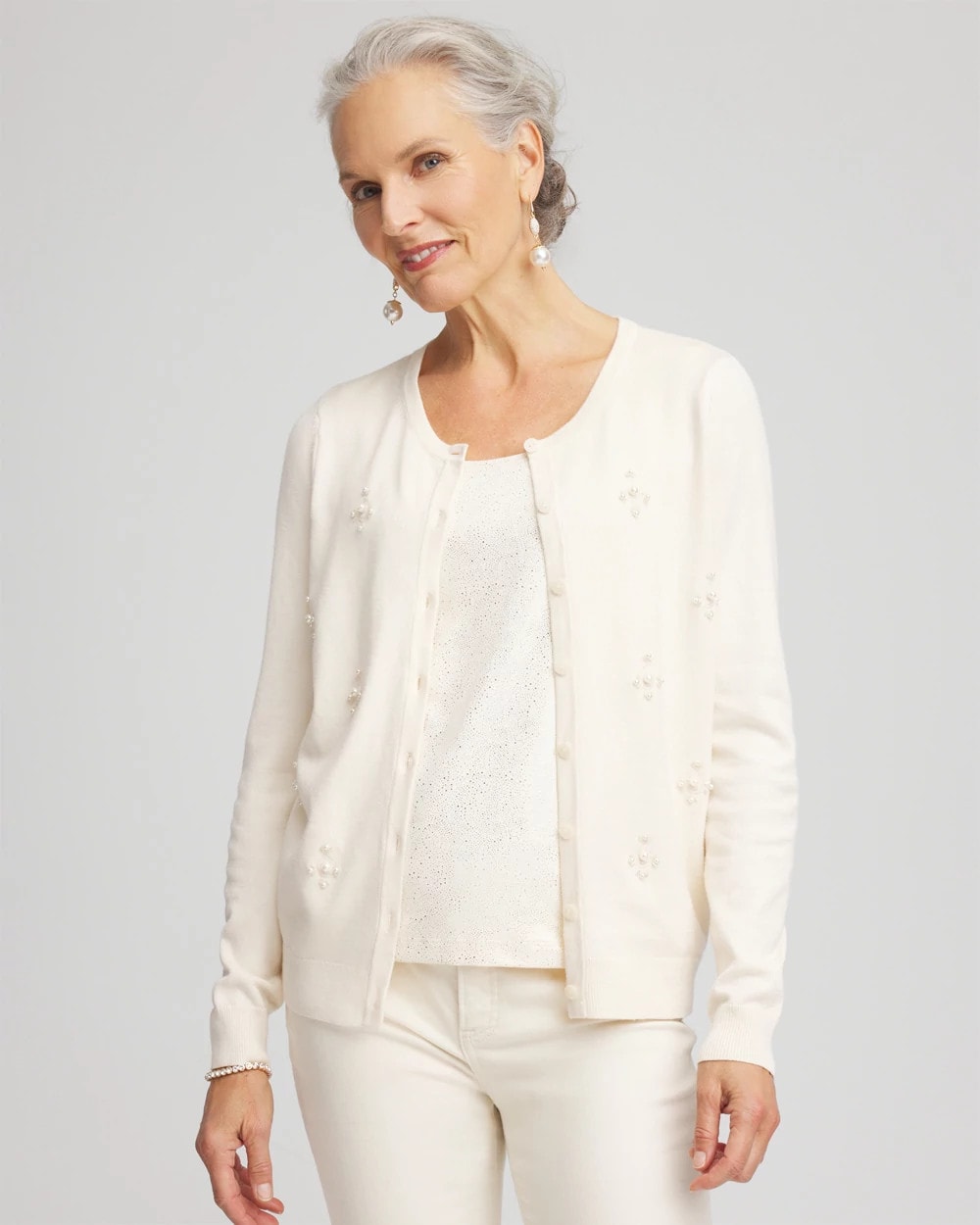 English Cream Embellished Crewneck Cardigan