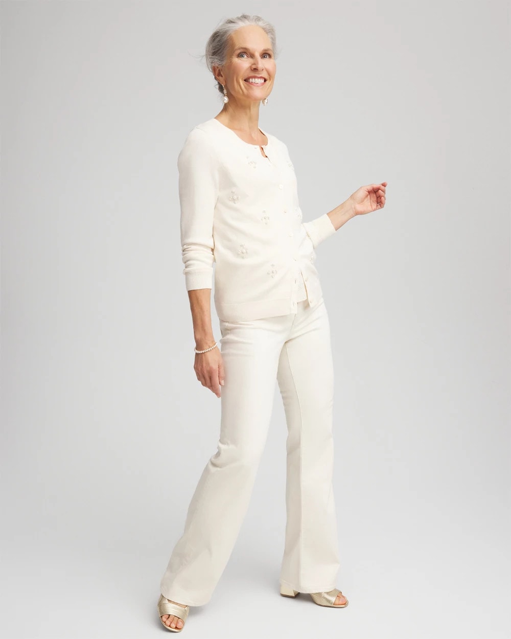 English Cream Embellished Crewneck Cardigan