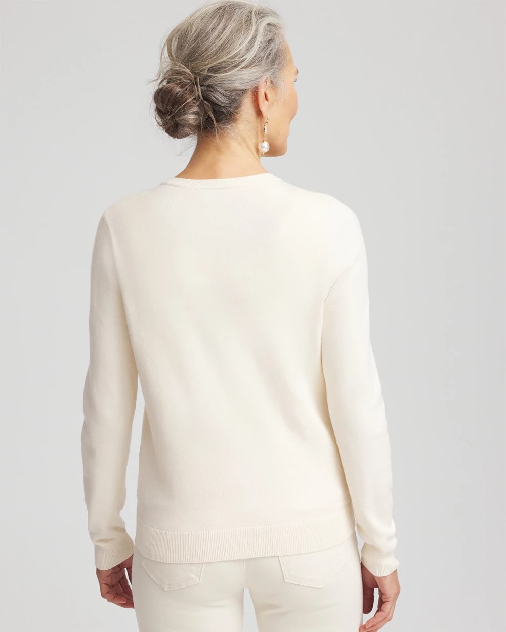 English Cream Embellished Crewneck Cardigan