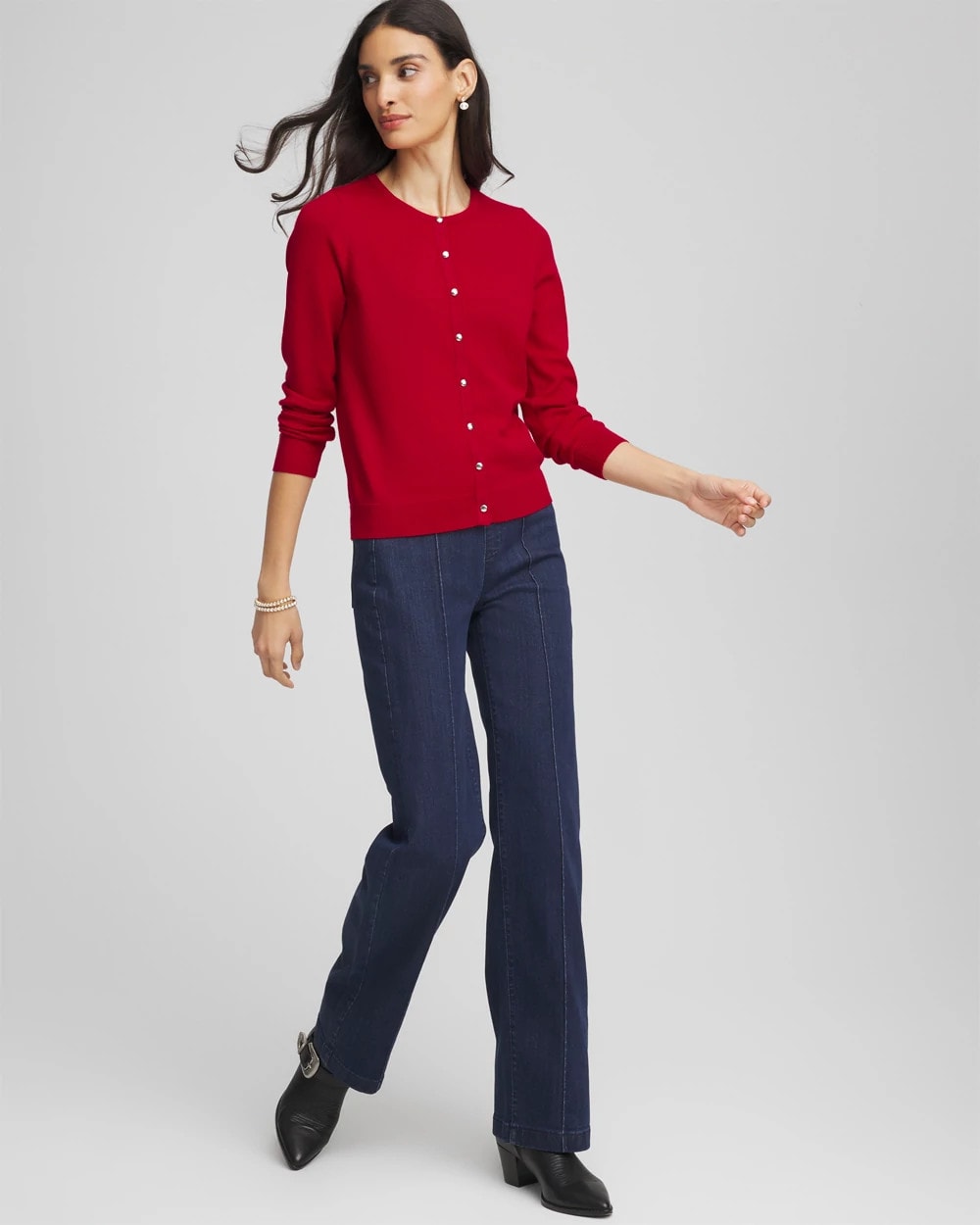 Carmine Red Crewneck Cardigan