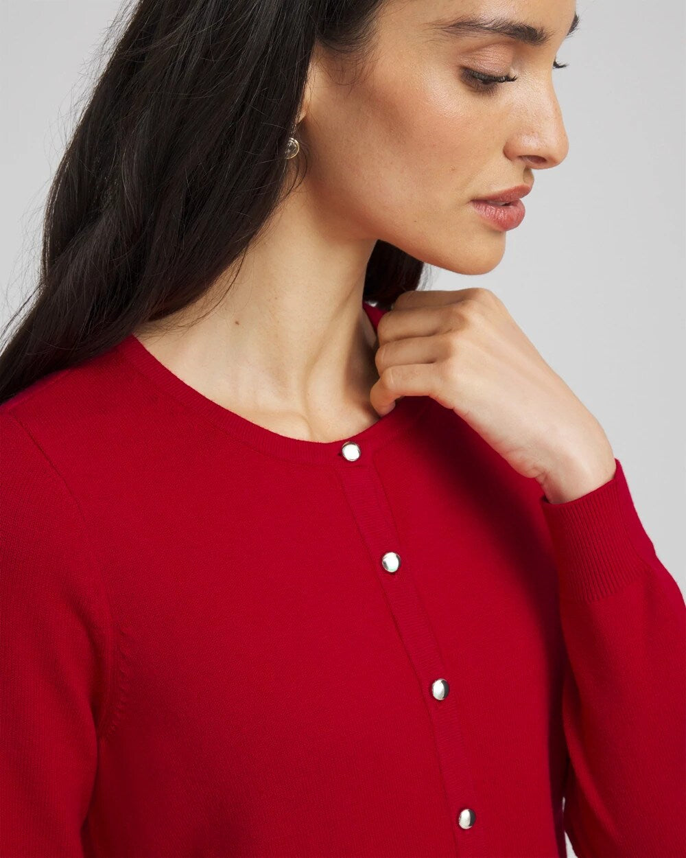 Carmine Red Crewneck Cardigan