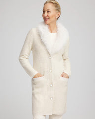 English Cream Fur Trim Cardigan