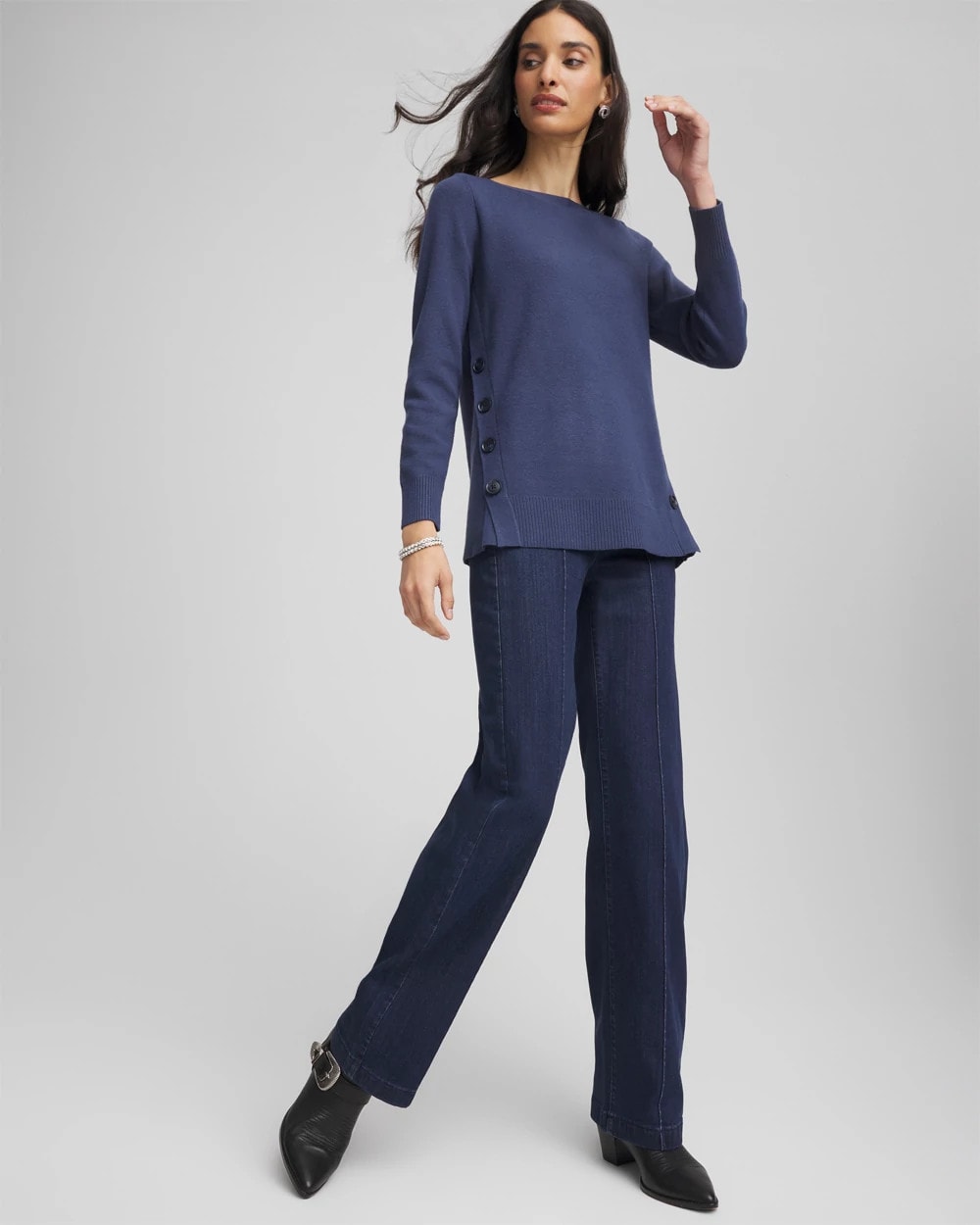 Indigo Sky Button Tunic Sweater