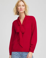 Carmine Red Bow-Detailed Sweater