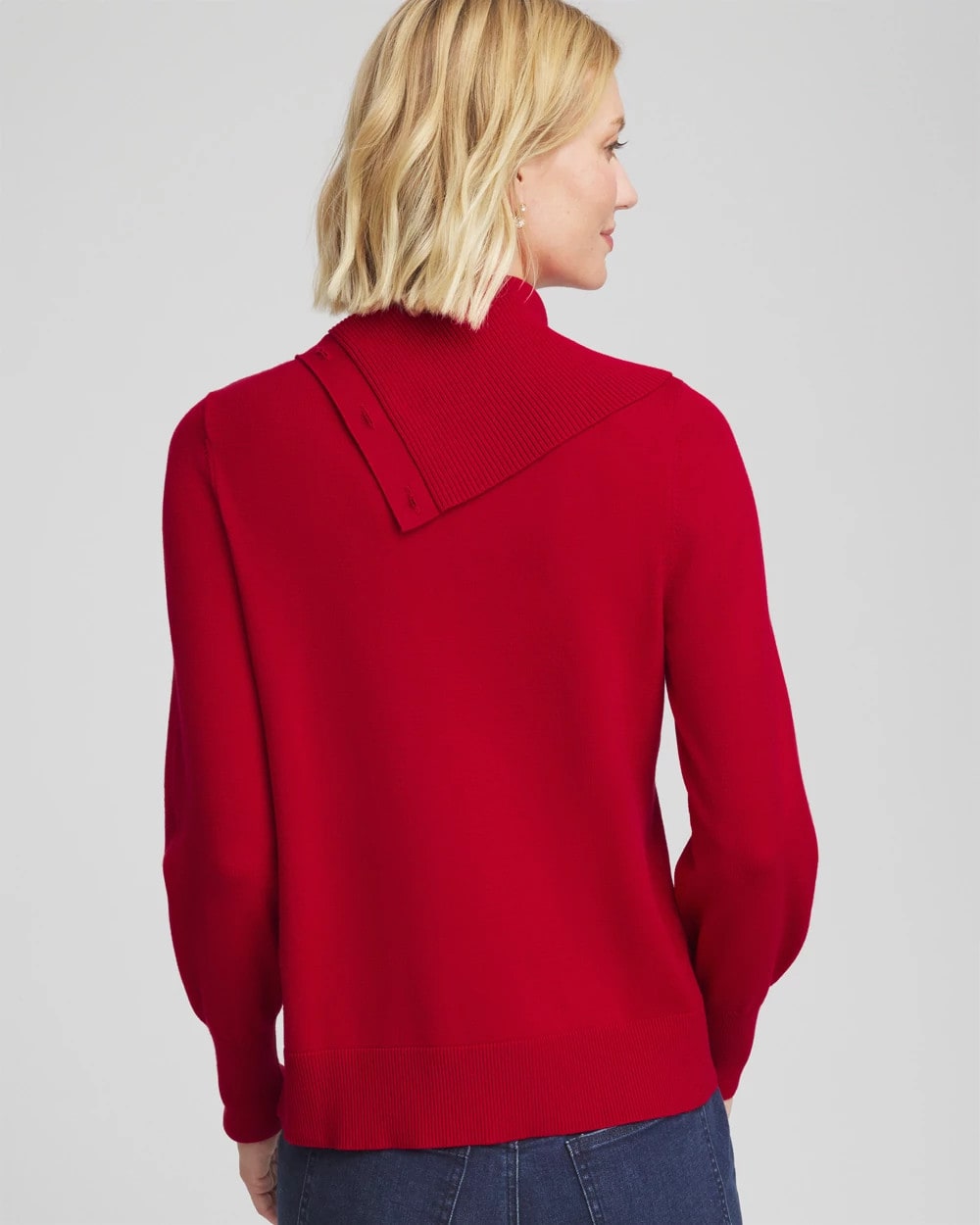 Carmine Red Button Envelope Neck Sweater