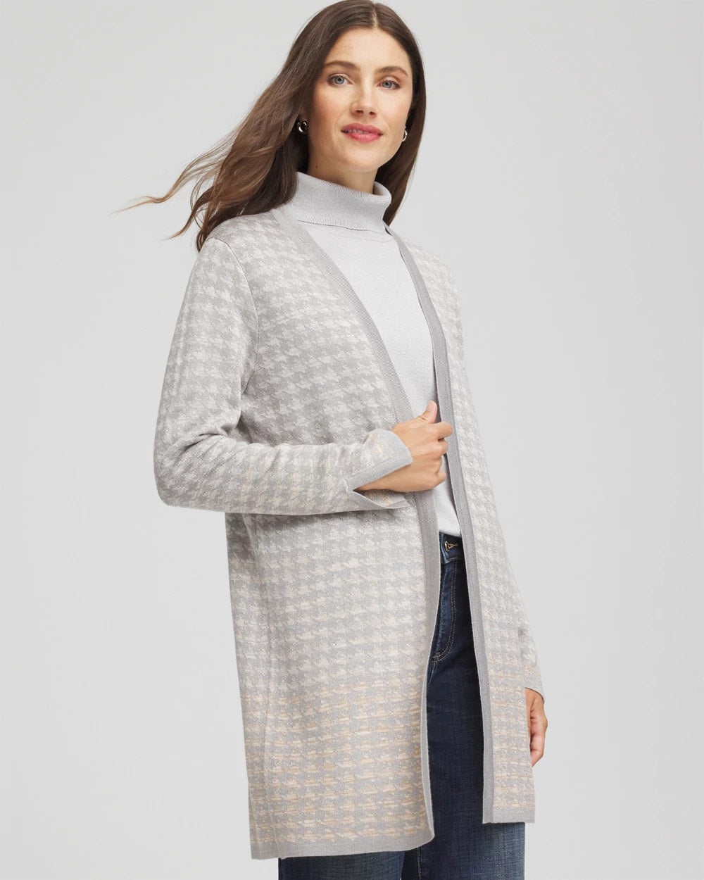 Gray Metallic Herringbone Cardigan