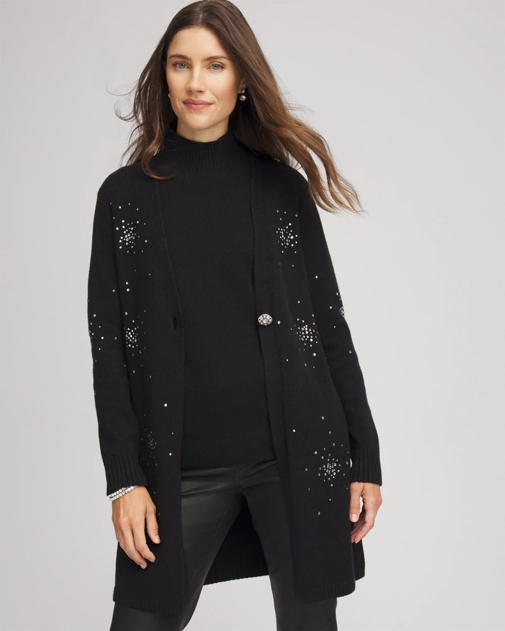 Black Rhinestone Embellished Cardigan