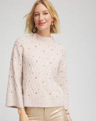 Birch Bark Heather Sequined Cable Knit Sweater