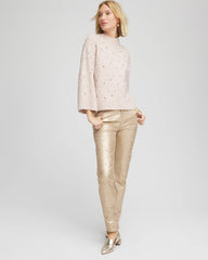Birch Bark Heather Sequined Cable Knit Sweater