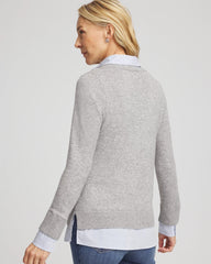 Gray Sequin Built-In Shirt Knit Sweater