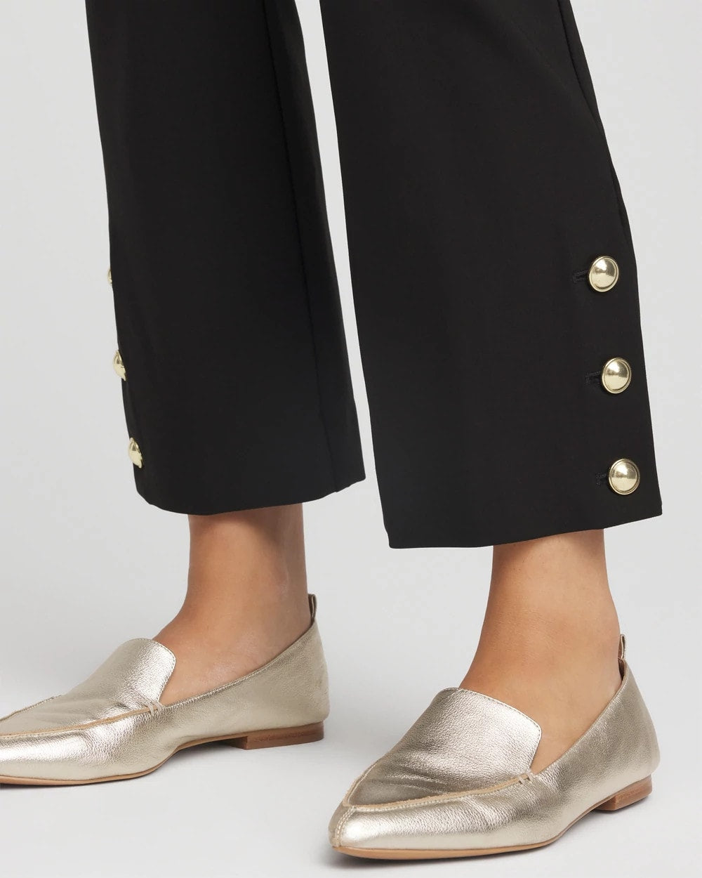 Black Bi-Stretch Flared Button-Hem Cropped Pants