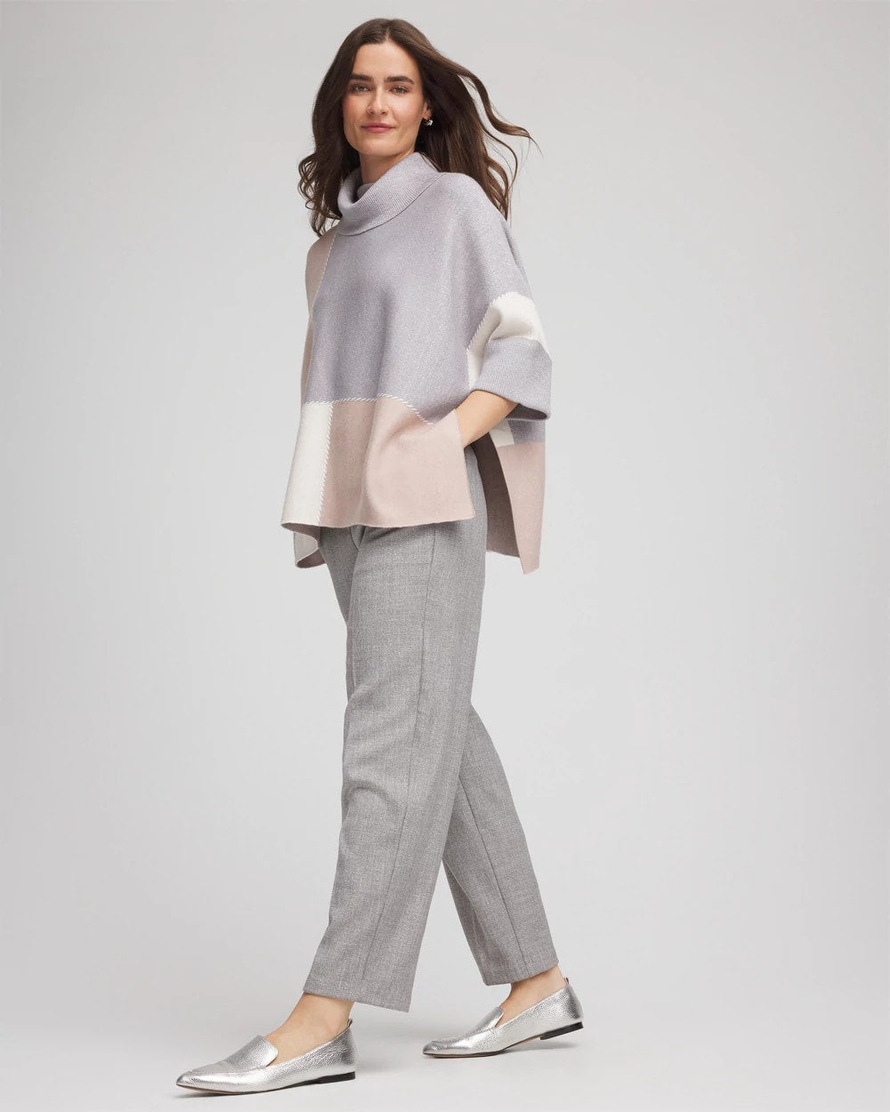 Silver Shimmer Straight Tapered Ankle Pants