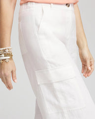 Alabaster Linen Cargo Wide-Leg Cropped Pants