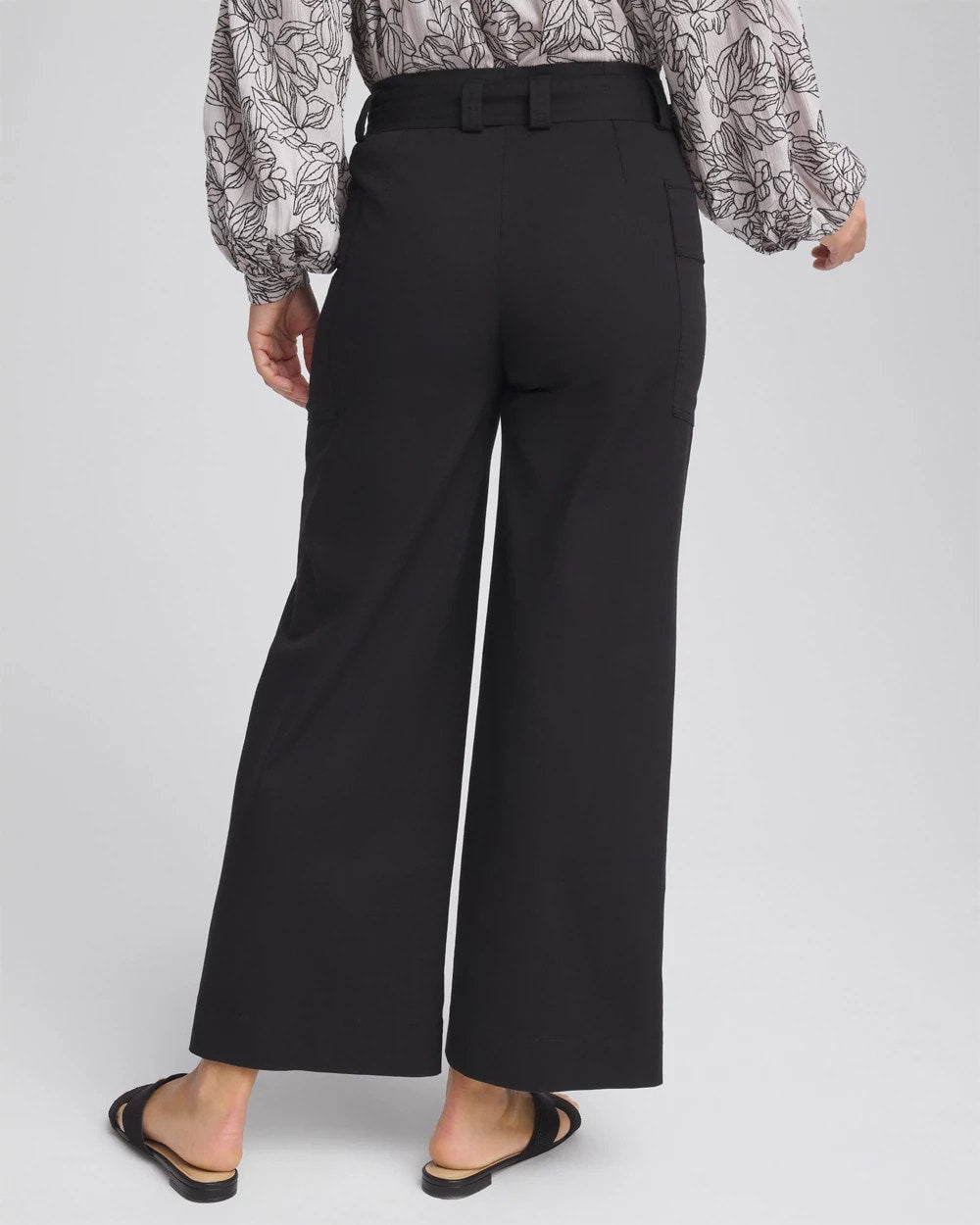 Black Belted Twill Utility Cropped Pants